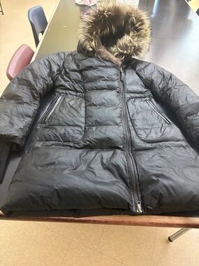 Mackage Black Women's Down Puffer Coat with Faux Fur Trim Hood